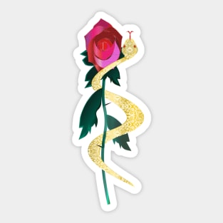 Bright Yellow Serpent with Red Rose Sticker